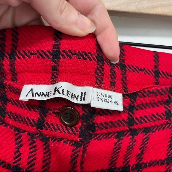 VINTAGE Anne Klein II Wool & Cashmere High Waist Red Plaid Wide Leg Trousers 10 - Picture 3 of 16